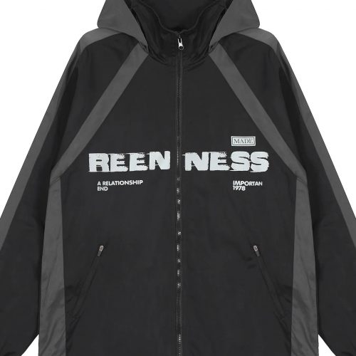 Men's Letter Zip Up Hooded Windbreaker Jacket